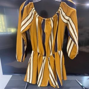 Windsor Mustard Stripe Off Shoulder Romper Size Small NWT